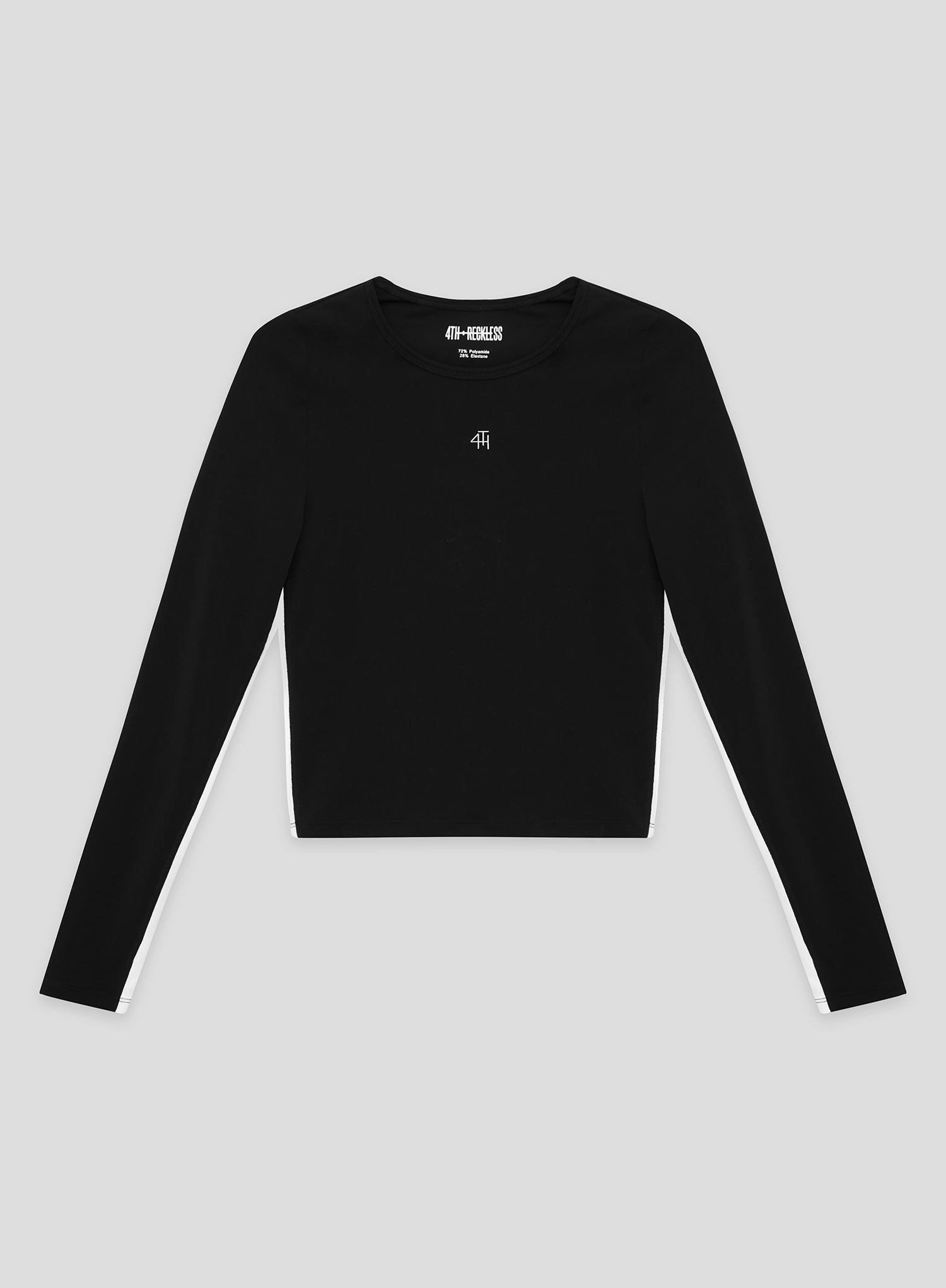 Black 4th Branded Contrast Piping Long Sleeve Top